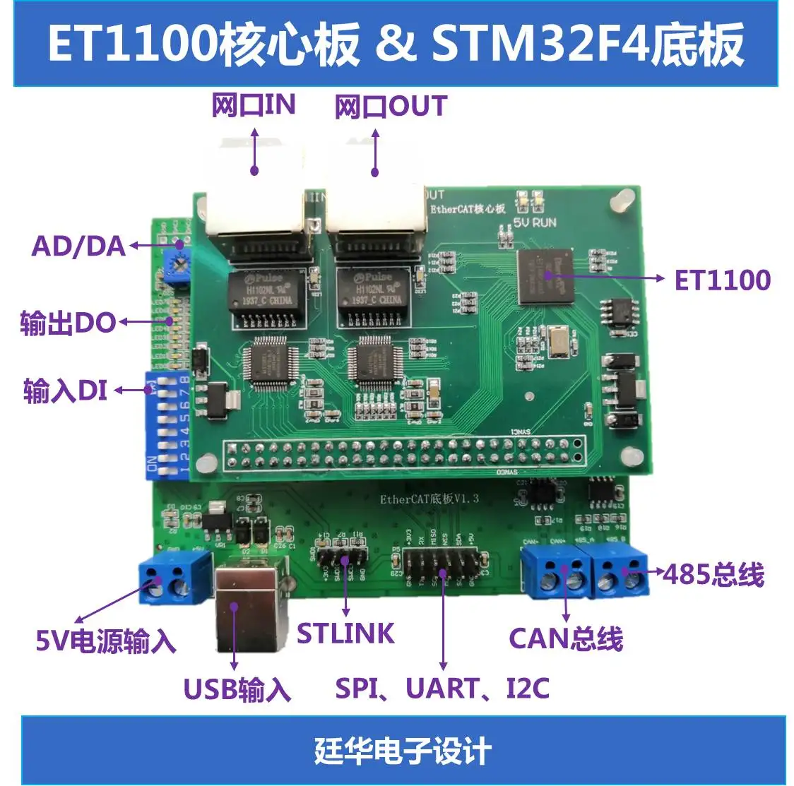 Плата разработки EtherCAT обучающая плата STM32 + ET1100/AX58100 CAN/485 интерфейс | Обустройство