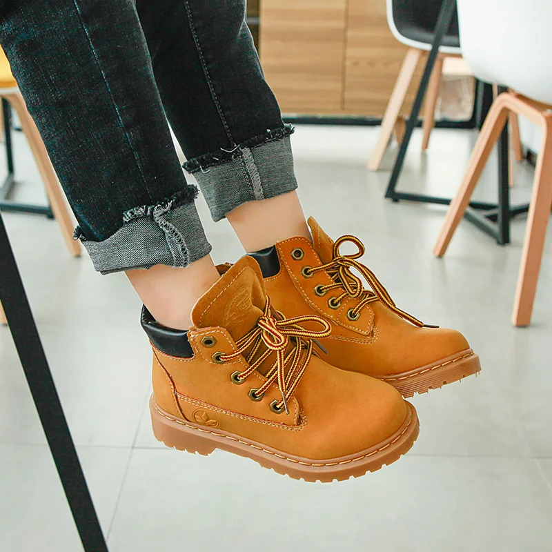 Children Boots Kid Sneaker High-Top Leather Boots for Boy and Girl Rubber Anti Slip Snow Boot Fashion Lace-up Winter Shoes