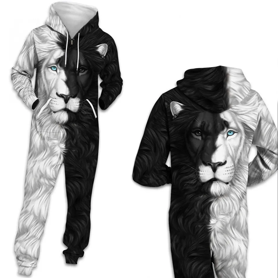 Женская зимняя свободная Пижама с капюшоном и принтом в виде голубого льва |