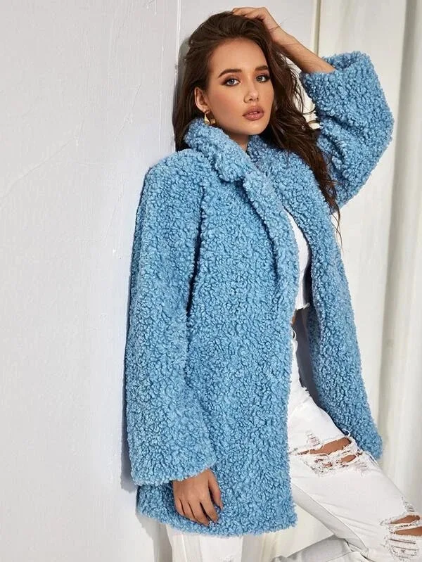 

Women Faxu Fur Coat Women's Clothing Short Fur Coat One-Piece Winter Warm Solid Color