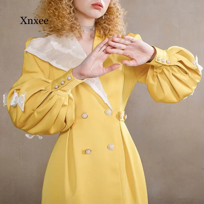 Женское кружевное платье с бабочкой длинное асимметричное рукавами фонариками и