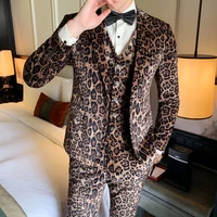 mens leopard print suit new arrival luxury mens velvet suits 3 pieces suits for men wedding costume stage dinner prom dress