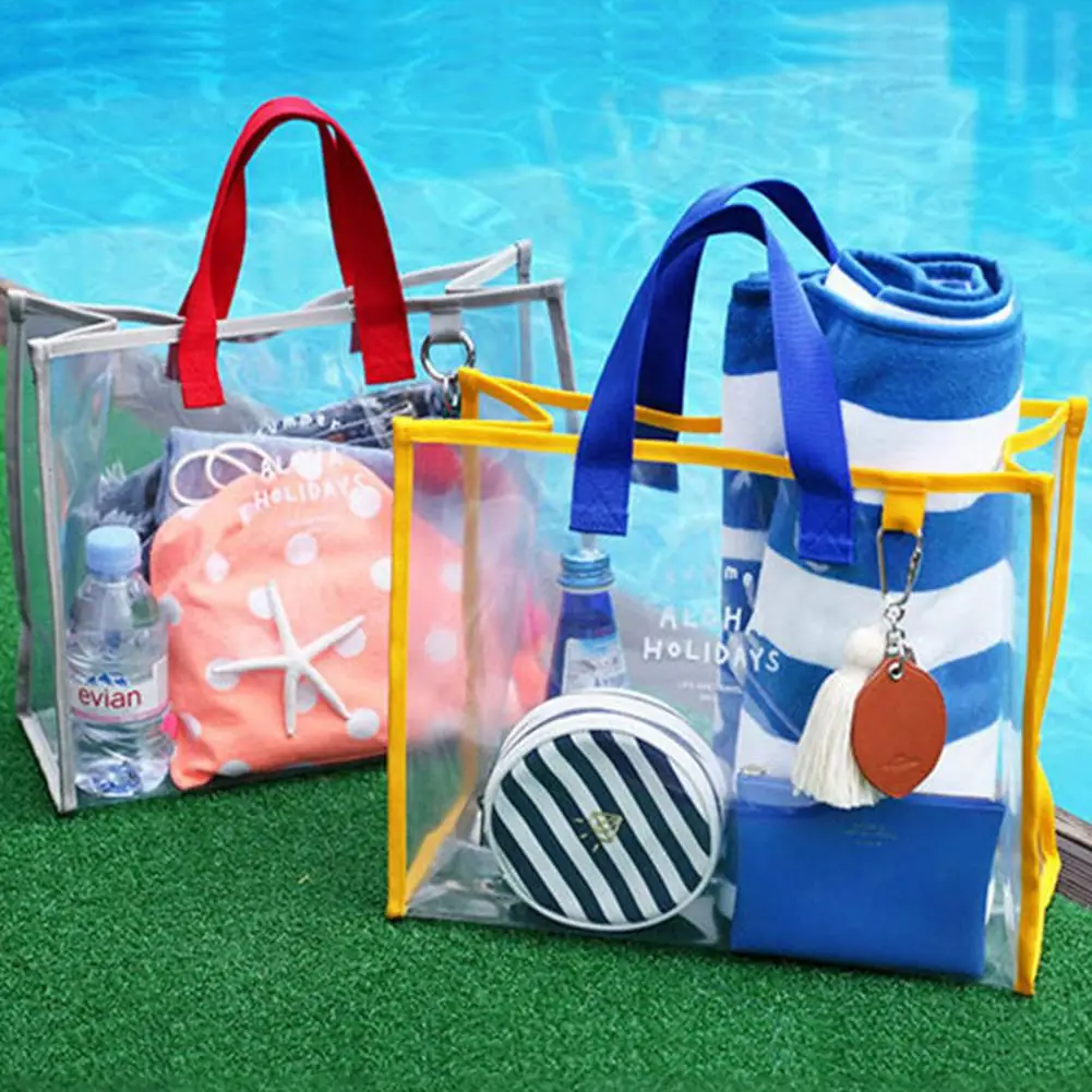 

Summer PVC Beach Bag For Towels Transparent Durable Beach Bag For Toys Waterproof Underwear Pocket Beach Tote Bag