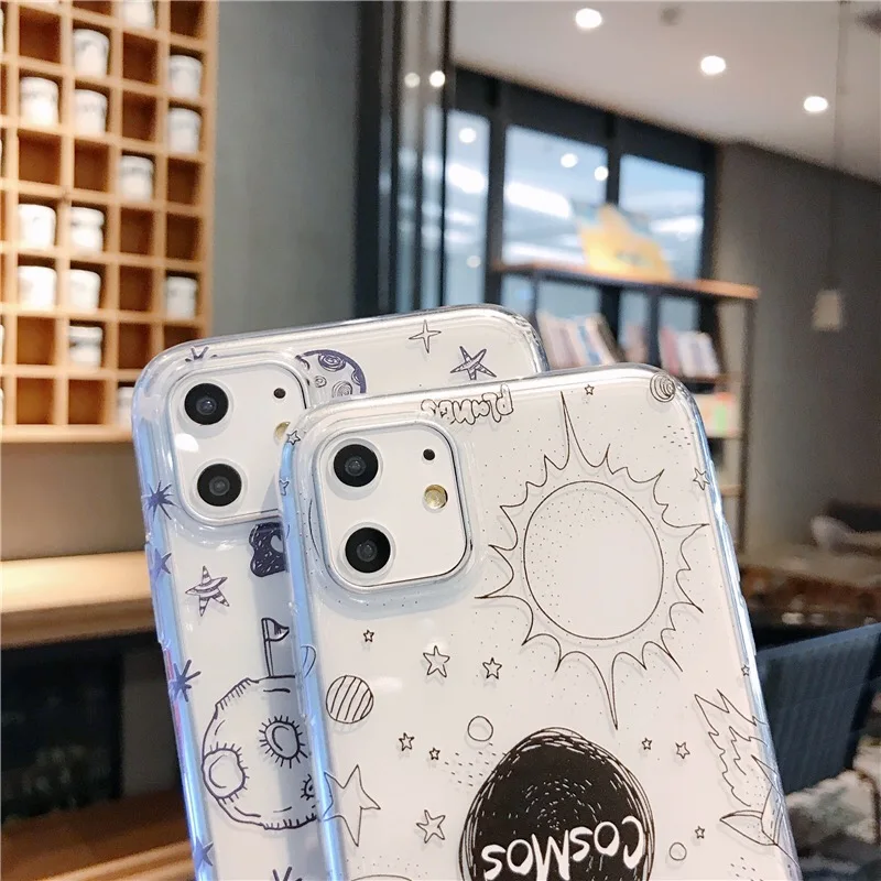

Cute Astronaut Planet Phone Case For iPhone 11 Pro Max X XR XS Xs Max TPU Transparent Back Covers For iPhone 7 8 Plus SE2020