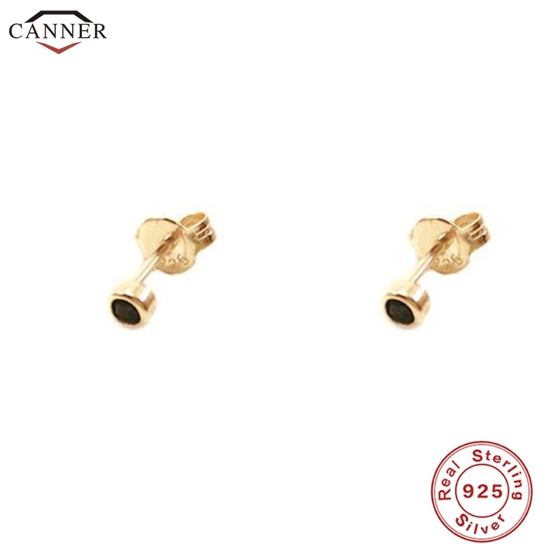 Мини серьги гвоздики золотого цвета для женщин и девочек с черными кристаллами