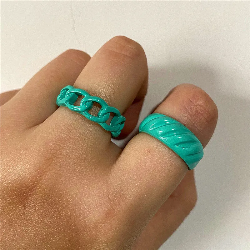 

2021 New Harajuku Candy Color Metal Rings For Women Geometric Cute Cool Vintage Charms Rings Set Y2K Jewelry 90s Aesthetic Gifts