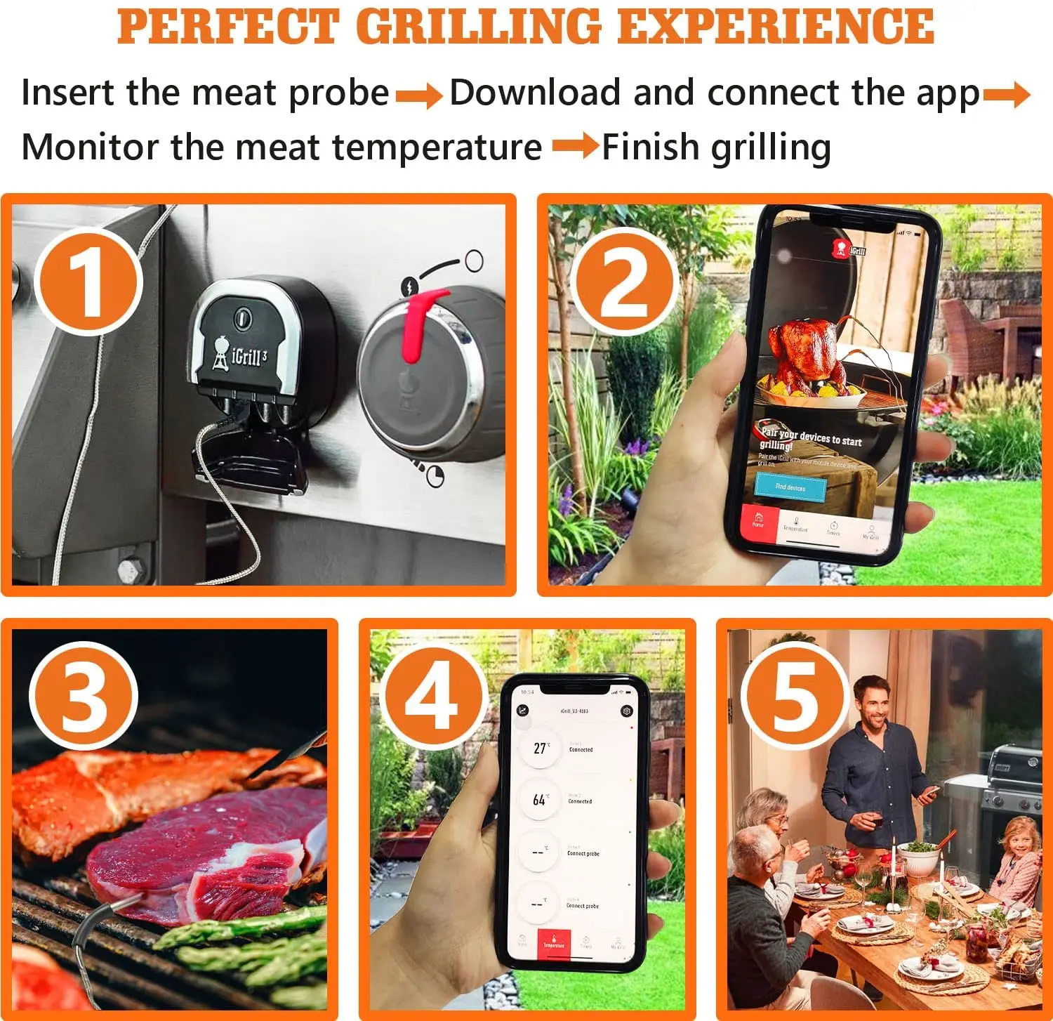 Sonda de carne impermeable de repuesto para Weber iGrill Mini iGrill 2 iGrill 3, term&oacute;metro, 2 paquetes, con 2 soportes de Clip de sonda-3
