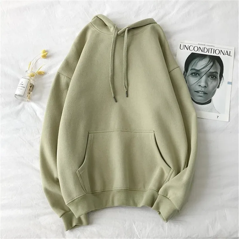 

2020 new plus velvet ladies basic hoodie casual women winter solid color casual sweatshirt hip-hop top