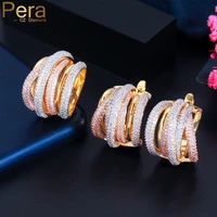 pera luxury 3 tone gold african cz stone multiple circles cross hoop earrings and ring sets for women costume party jewelry j435