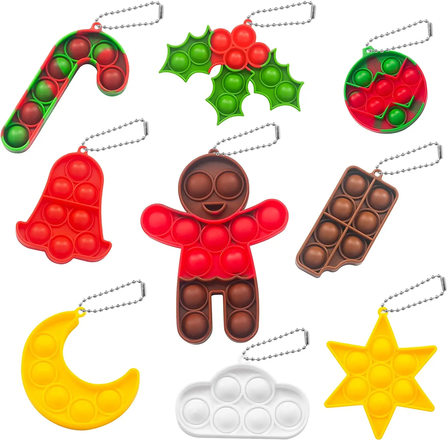 

Брелок для ключей, силиконовые пузырьки для снятия стресса с аутизмом, для детей и взрослых, 9 шт.