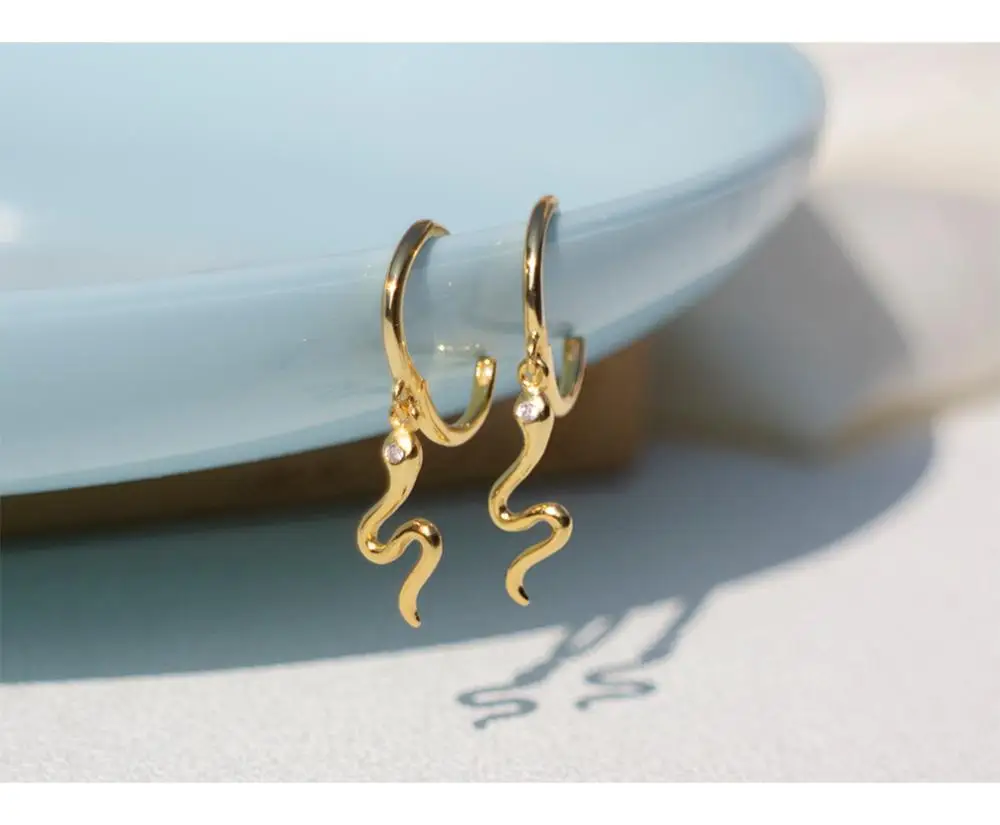 Серьги из стерлингового серебра 925 пробы модные короткие серьги в виде змеи с