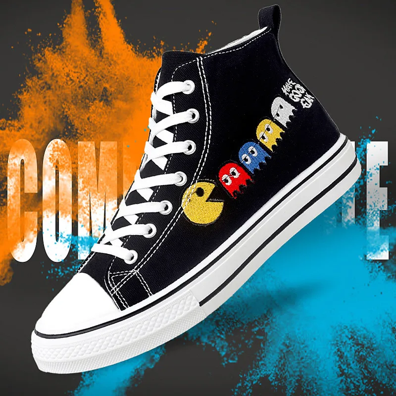 Fashion 2021 White and Black Anime Canvas Sneakers Male Platform Men's High Top Vulcanized Shoes Prints Teen Canvas Shoes Men