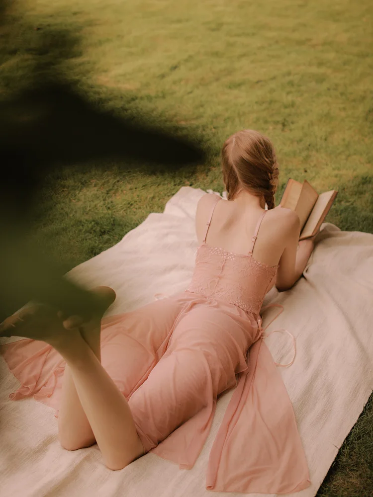 Летняя Сексуальная кружевная Женская длинная ночная рубашка с длинным рукавом