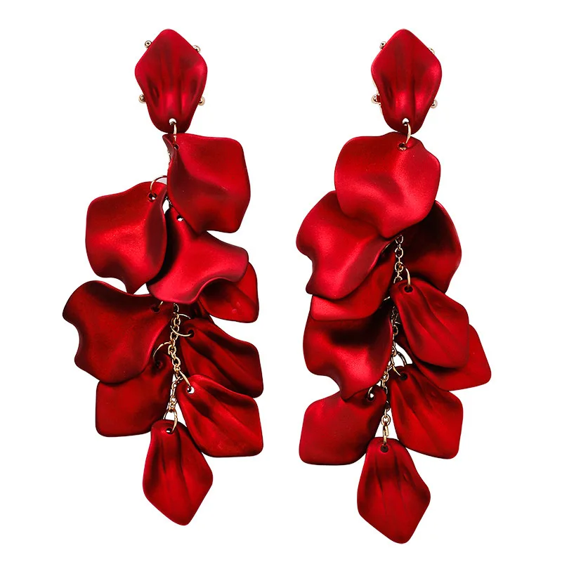 

New S925 Silver Needle Long Rose Petal Tassel Earrings Simple Exaggerated Atmosphere Net Red Flower Earrings