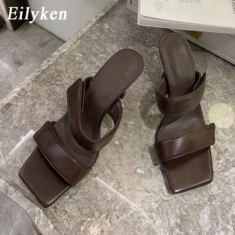 Eilyken женские модные тапки из кожи пу Женские шлепанцы без задника с открытыми