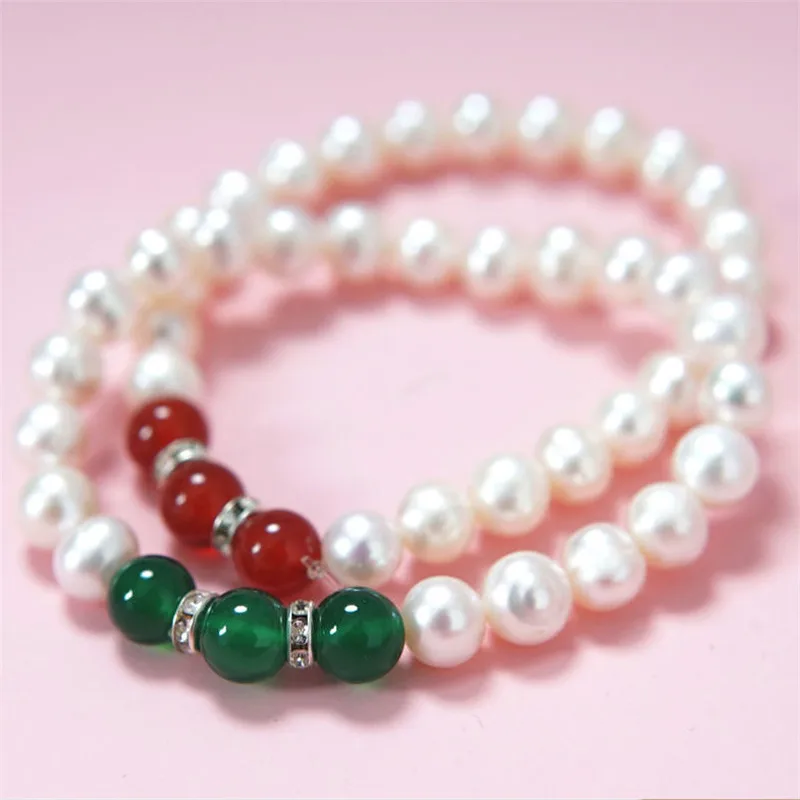 

Natural Freshwater Pearl Agate Elastic Jewelry Bracelet Jewelry, Send Girlfriend To Send Mother Valentine's Day Birthday Gift