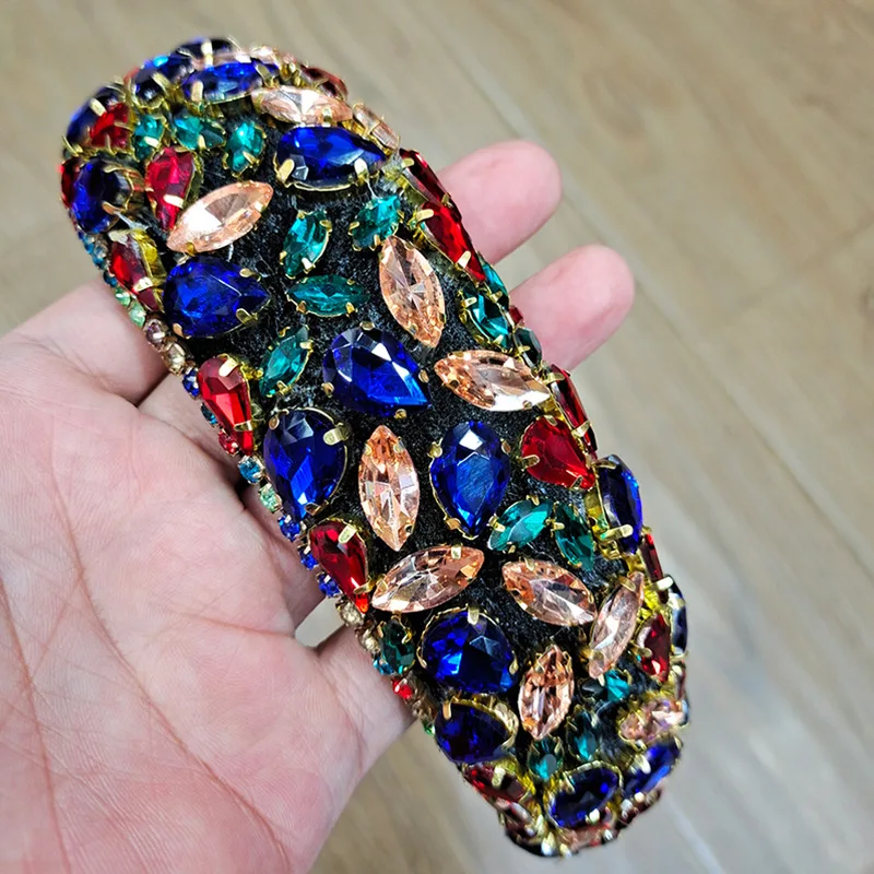 

Luxury Full Crystal Hairbands Colorful Rhinestone Headband Princess Headdress Womens Hair Accessories Baroque Padded Head Band
