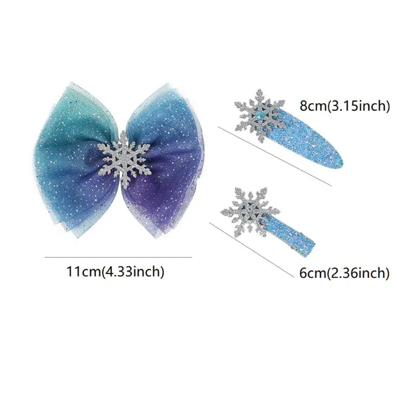 

Sequin Winter Hair Accessorise Girls Christmas Snowflake Hair Clips Woman Simple Crystal Hairpins Ribbon Bow BB Clips