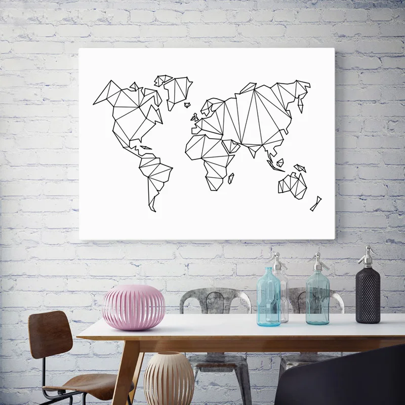 

Геометрическая карта мира минималистское полотно плакатов и печать Wall Art Nordic фотографии для дома Гостиная Современное украшение