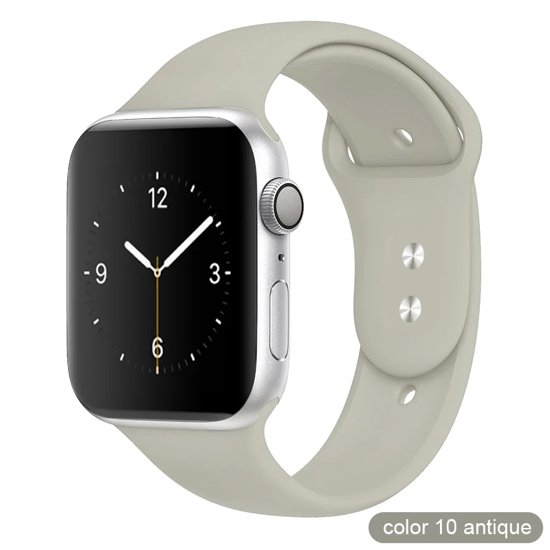 Цветной мягкий силиконовый спортивный ремешок для Apple Watch серии 1 2 3 4 5 38 мм 42 мм резиновый ремешок для часов 40 мм 44 мм iWatch 4/5 - Цвет ремешка: 10 Antique