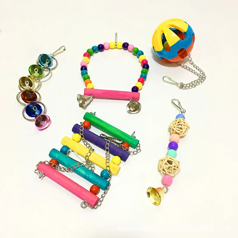 

Parrot Suit Toy Cage Pendant Home Garden 5 Pcs Swing Bell String Bird Toys Birds Toys Rattan Bite String Pet Products