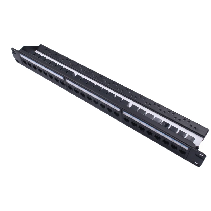 19in 1U 24 Port Straight-Through CAT6A Patch Panel RJ45 Network Cable Adapter Keystone Jack Ethernet Distribution Frame