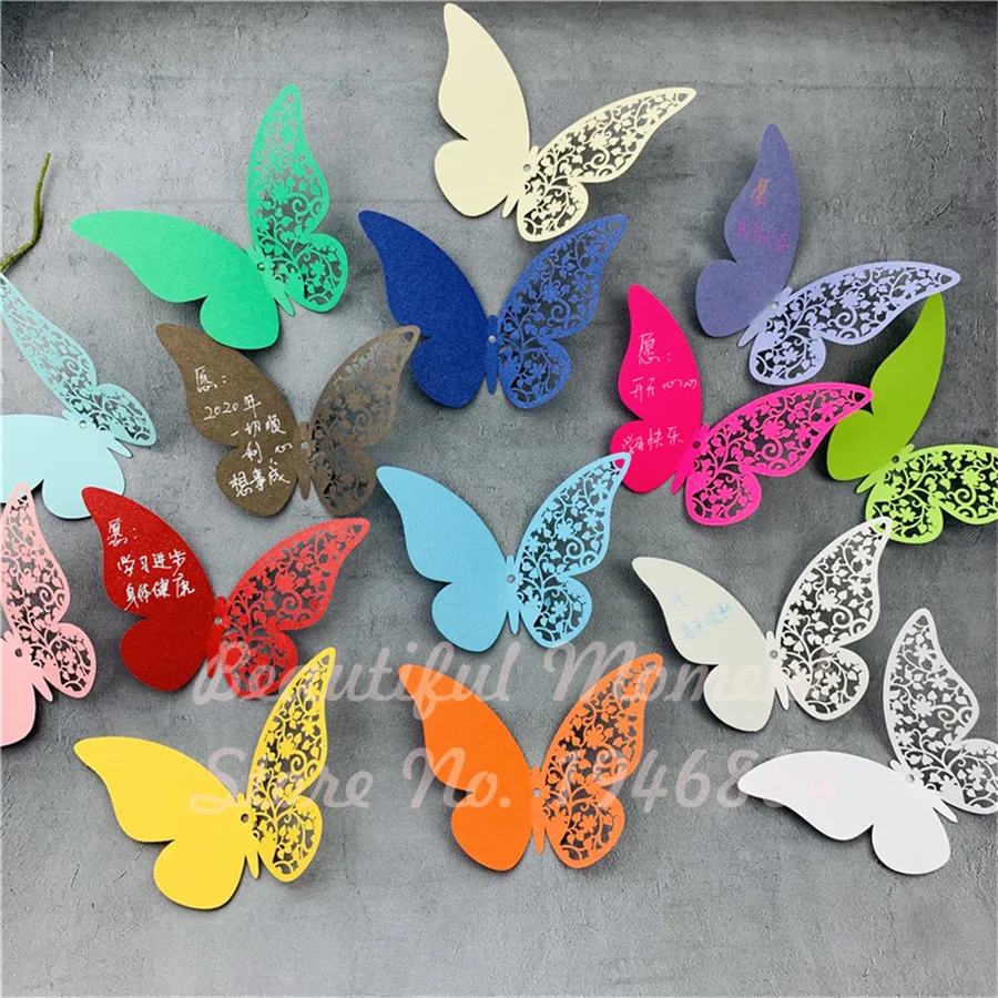 

60 Pcs 3D Wall Stickers Hollow Out Butterfly Paper Multi-colored Stickers Written Fridge Stickers Home Party Wedding DIY Decor