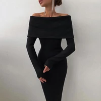 sexy one shoulder women dress with chest wrap party elegant dress solid color long sleeved office women 2021 autumn sexy dress