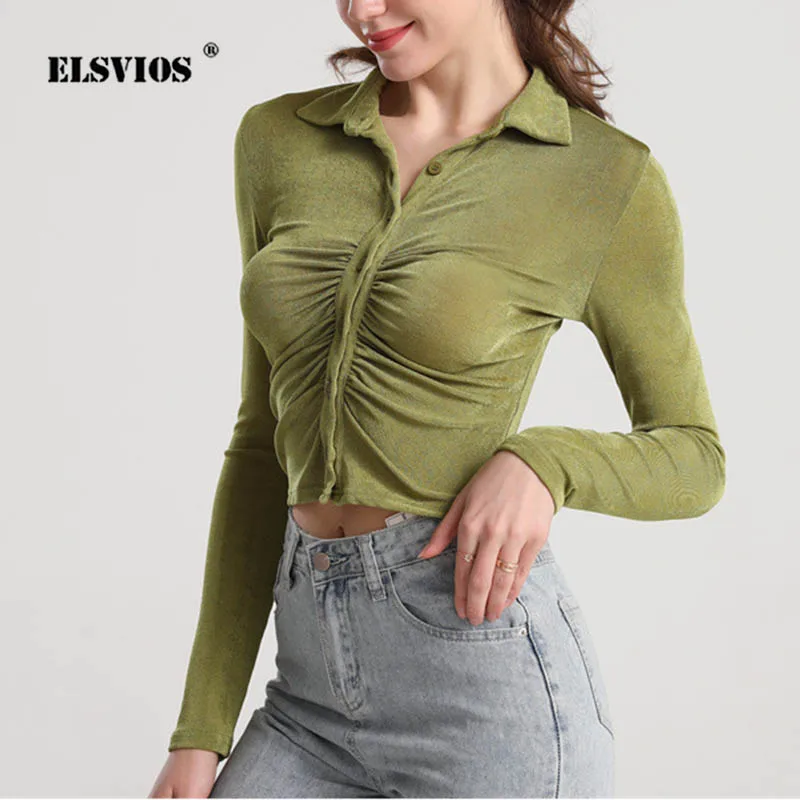 

Женская блузка с отложным воротником, длинным рукавом