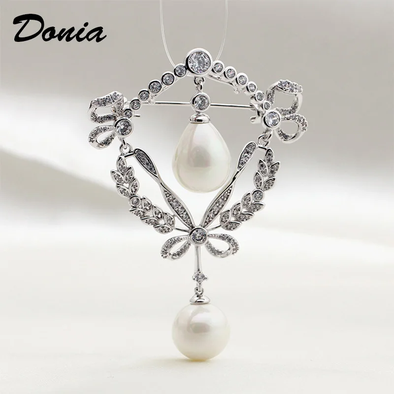 Женская Брошь Donia с дикими ракушками и жемчугом инкрустированная микро цирконием