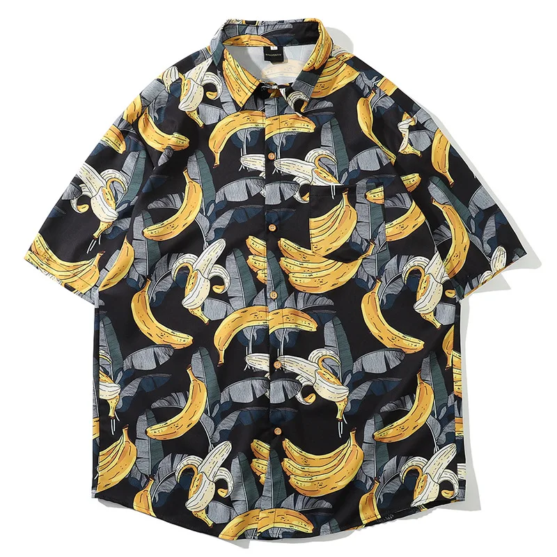 

ERIDANUS Man Short Sleeve Shirt Hawaiian Printed Shirt Men Casual Button Print Beach Hip Top Loose Blouse Top Streetwear MCS124