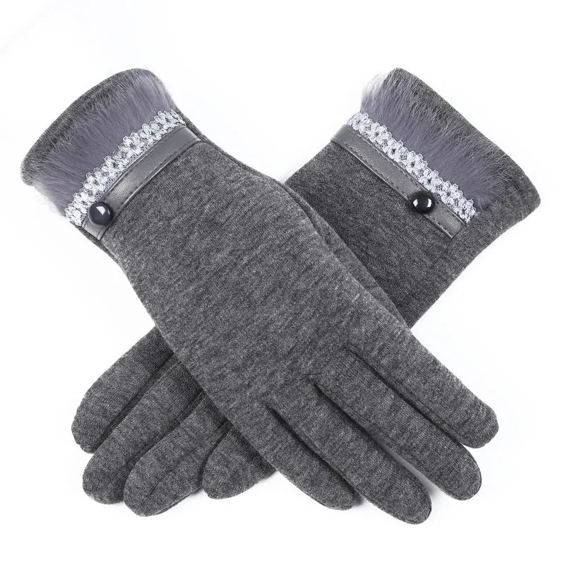 Rabbit Grey---Velvet Зимние женские перчатки, ручные варежки для женщин, шерстяные женские вязаные кашемировые наручные перчатки Luva, перчатки для вождения автомобиля, перчатки для сенсорного экрана - Цвет: Rabbit Grey---Velvet