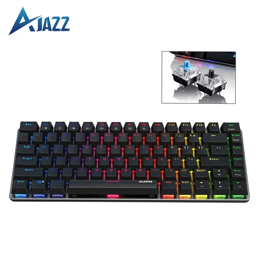 ajazz ak33 mechanical keyboard usb gaming keyboard blue black switch 82 key conflict free rgb 1 color backlit keyboard for pc free global shipping