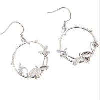 fine silver color hook earrings elegant leaves big circle pedant fresh earrings ins hot sale jewelry for woman girl se091