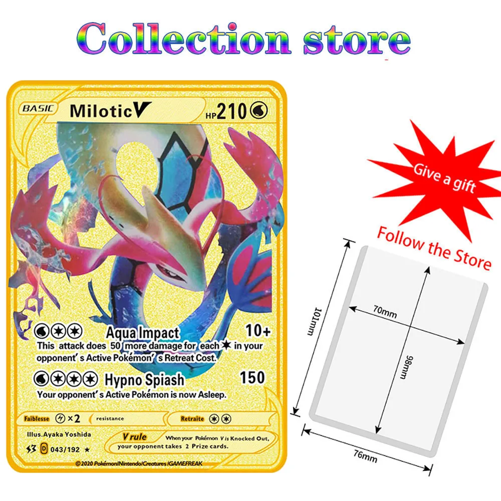 

NEW Pokemon Game Anime Battle Metal English Card Gx Mega V & Vmax Gold Metal Card Anime Game Card Collection Gift Children Toy