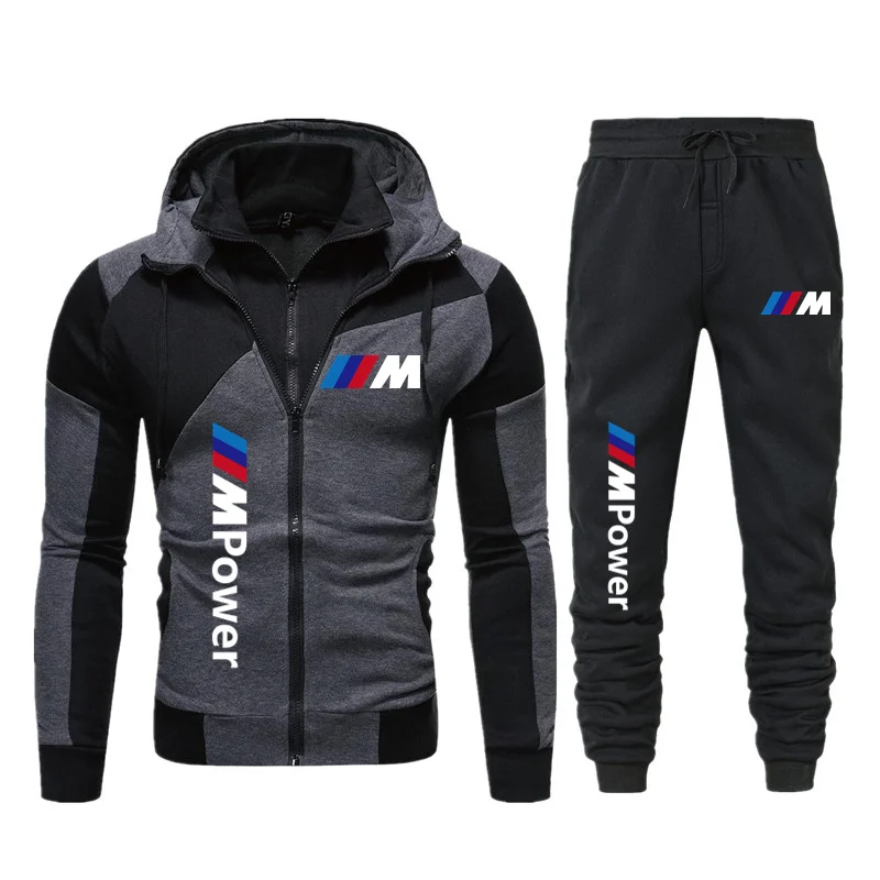 

2021 New Men's Sets Two Piece Hoodies Tracksuit Casual Zipper Jacket Pants Sweatshirt Men Sports Suits Bmw M Power Sportswear