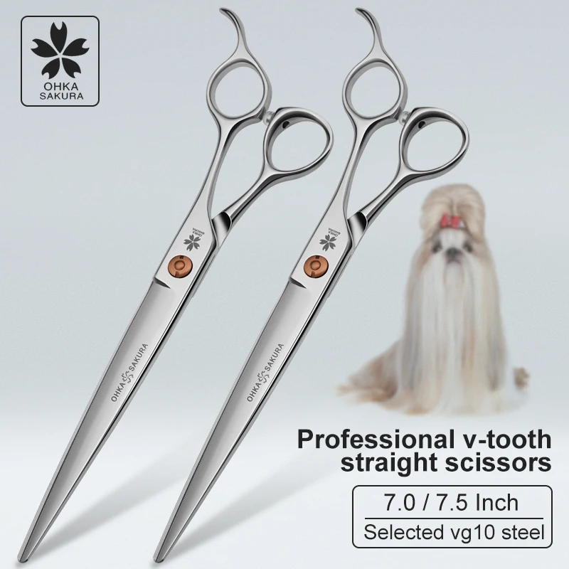 Professional V-teeth 7.0 7.5 comprehensive direct shear pet hairdresser beauty scissors rose gold screw domestic vg10 material