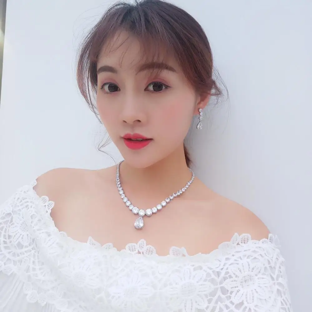 HIBRIDE Новые прозрачные большие CZ Ювелирные наборы Блестящий кубический циркон