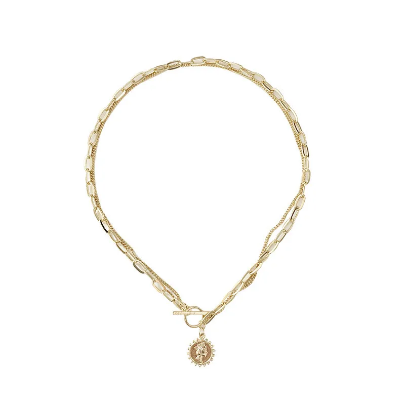 

Vintage Geometric Pendant Necklace for Women New Design Jewelry Gift Fashion Multilayer Punk Gold Plated Link Chain Metal