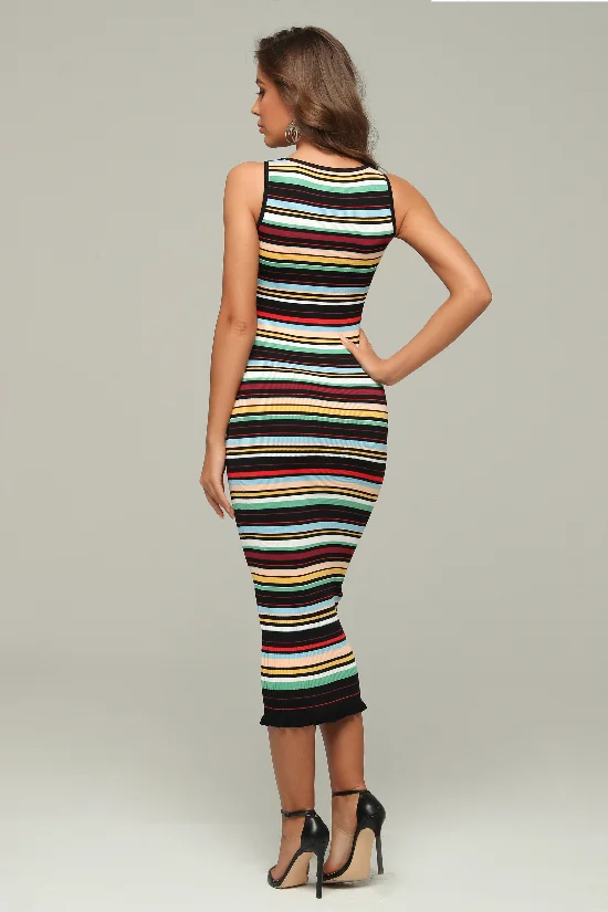 

Top Quality Long Dress Elegant Stripe Night CLub Bodycon Evening Party Dress Celebrity Sexy Dress Tassel