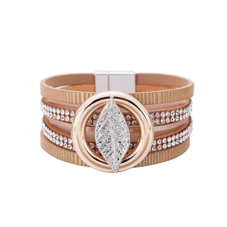 

ORNAPEADIA Bohemian Multilayer Leaf Shape Ethnic Leather Bracelets for Women Creative Light Luxury Exaggerated Jewelry Wholesale