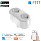 Умная вилка 2 в 1 Tuya EU, дистанционное управление по времени, Wi-Fi, 2,4 ГГц, двойная Евророзетка, 16 А, белая