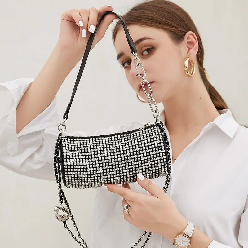 

Luxury Designer Diamond Shoulder Bags Cylindrical with Golden ball underarm bag Clutch Evening Bag Elegent Blingbling handbags