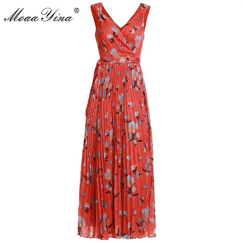 MoaaYina модное дизайнерское подиумное платье Весна Лето Женское с цветочным