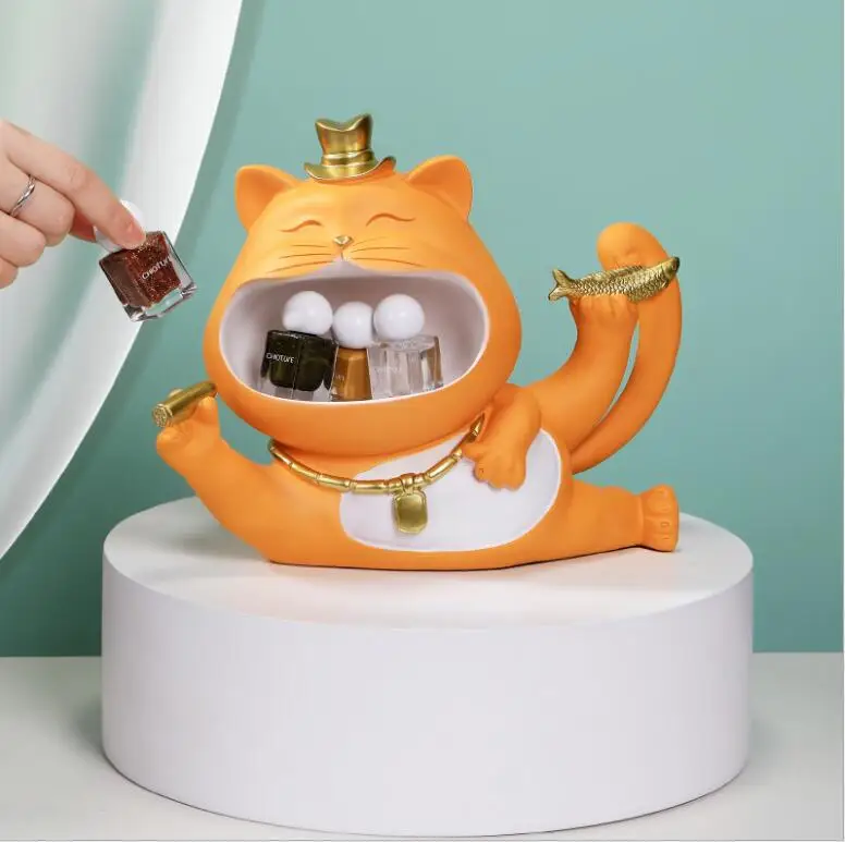 

Nordic Resin Lucky Cat Storage Box Accessories Art Hotel Cabinet Furnishings Decoration Home Livingroom Desktop Figurines Crafts