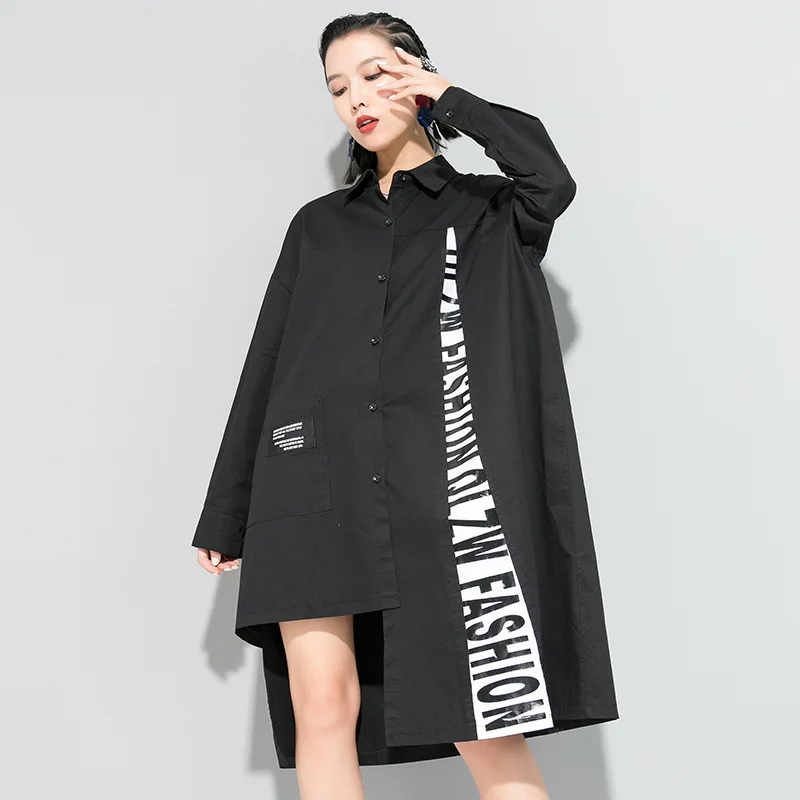 Женская блузка с длинным рукавом LANMREM Весенняя Асимметричная буквенным принтом в