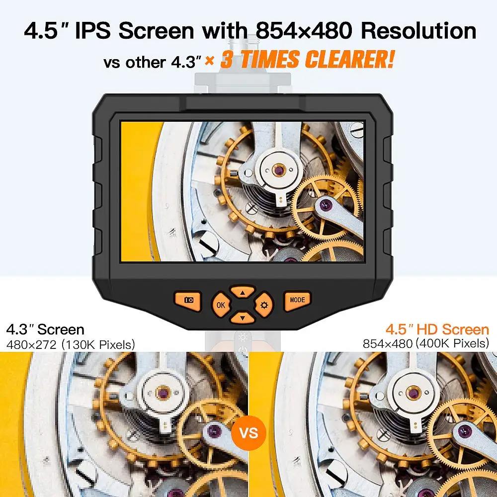 TESLONG 4.5'' IPS Screen Inspection Camera 5.5mm Dual lens Digital Industrial Endoscope 3m Snake Tube IP67 32G Card | Инструменты