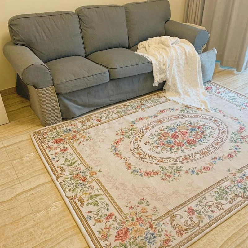 

Традиционный цветочный декоративный коврик большого размера в стиле ретро, классический прикроватный коврик бежевого цвета в винтажном стиле, напольный коврик для журнального столика
