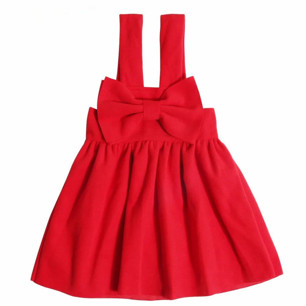 Christmas Girl Dresses Europe Style 2021 Winter Woolen Strap Dress Red Bow Princess Costume Vestidos Girls Party Clothes 2-7Y | Детская