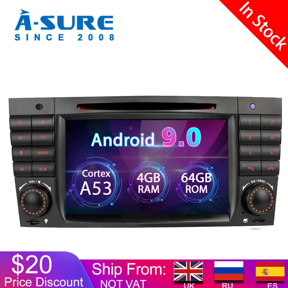 A-Sure 8 ядер 4G RAM 7 'ɲ Din Android 9 0 авто радио GPS DVD плеер навигация для Mercedes Benz C Class W2019